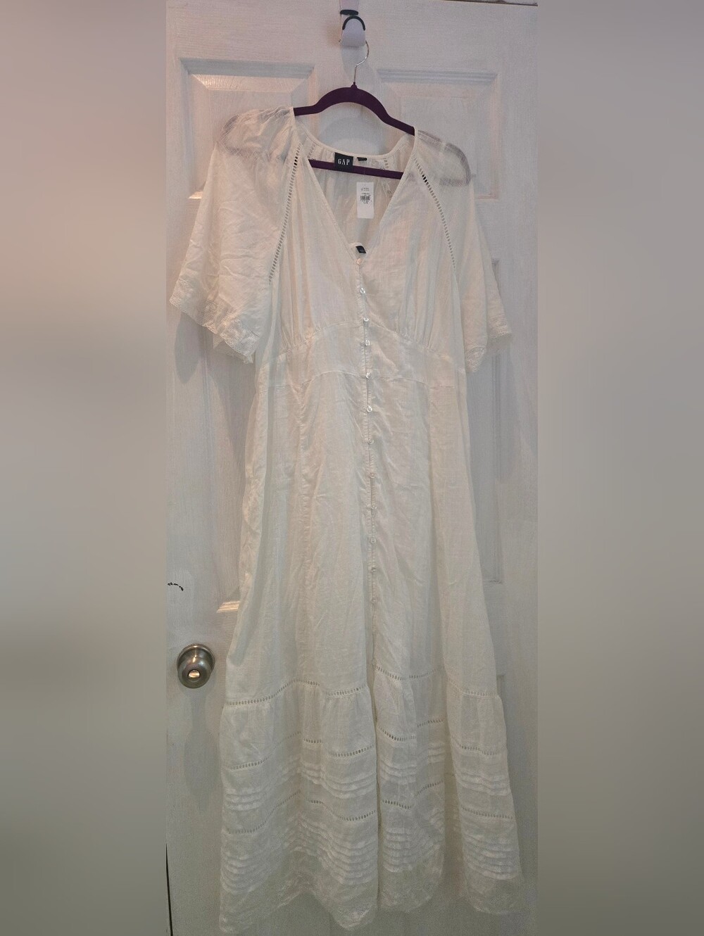 NWT GAP White Lace Trim Button-Front Maxi Dress Size L Prairie Cottagecore